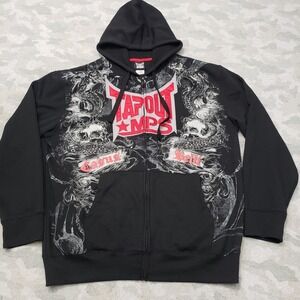 Vintage Tapout MPS Sweatshirt Mens XL Black Y2K Full Zip Hoodie Skulls Grunge